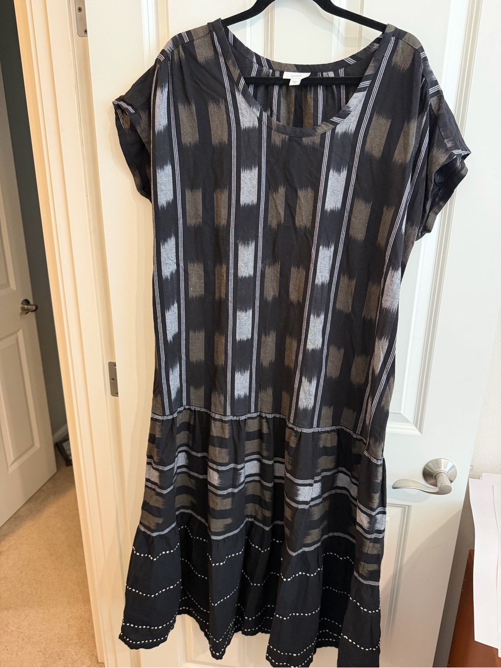 Pure Jill short sleeve brown, black and white, cotton boho maxi dress. Size XL